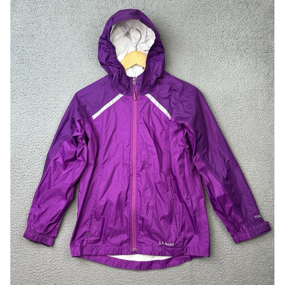 L.L. Bean Kids Trail Model Rain Jacket Purple Waterproof Hooded Size M 10-12
